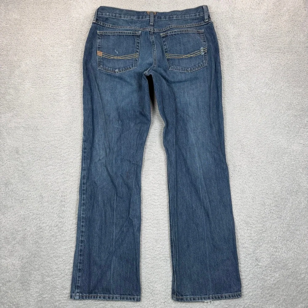 Ariat Mens Low Rise Bootcut Jeans 33x32 Medium Wash Distressed Denim Blue